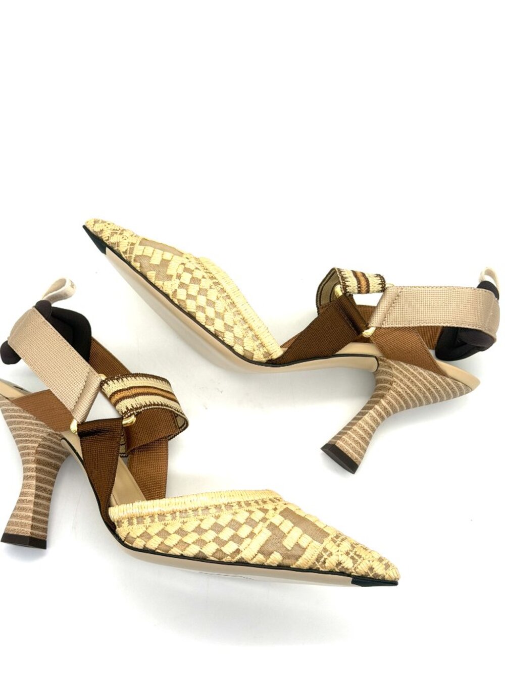 FENDI Colibri 85 Mesh Raffia Sporty FF Logo Slingback Heels Pumps Sandals - Picture 13 of 16